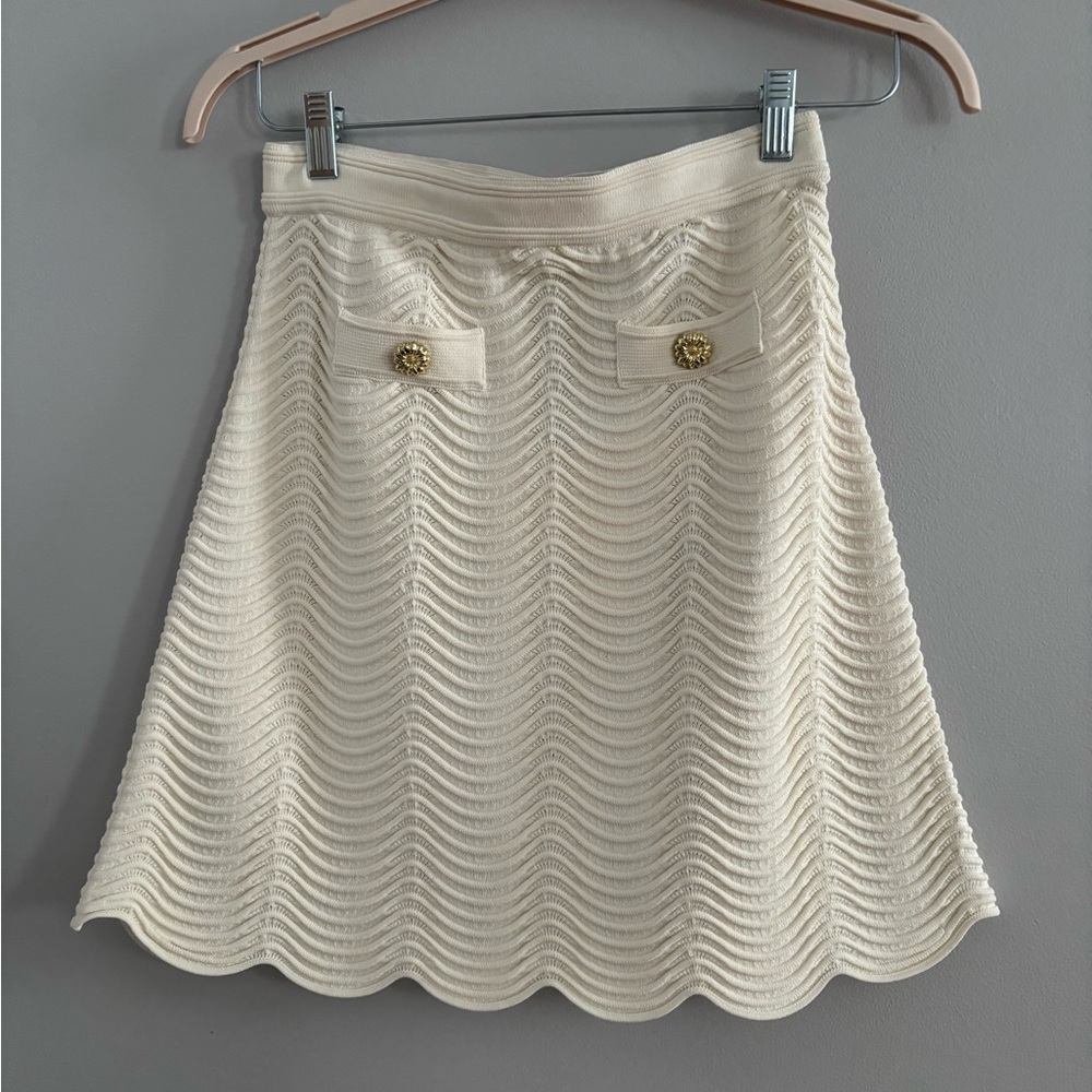 Sandro Cream A-Line Skirt with Gold Buttons